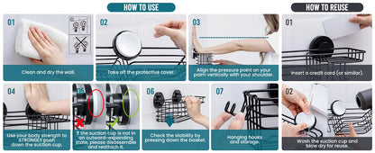 TAILI Dusch-Caddy mit Saugnapf, 2er-Pack mit Haken und Seifenhalter, robuster Badezimmer-Dusch-Organizer, ohne Bohren von Duschregalen