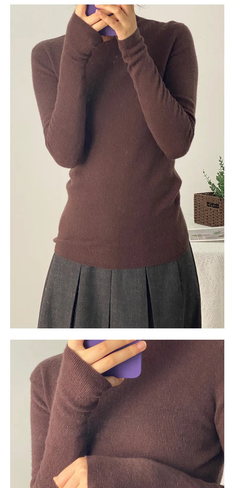 100% Ultra-fine Merino Wool Sweater Autumn and Winter Loose and Simple Semi-turtleneck Wool Bottoming Shirt Multi-color Sweater