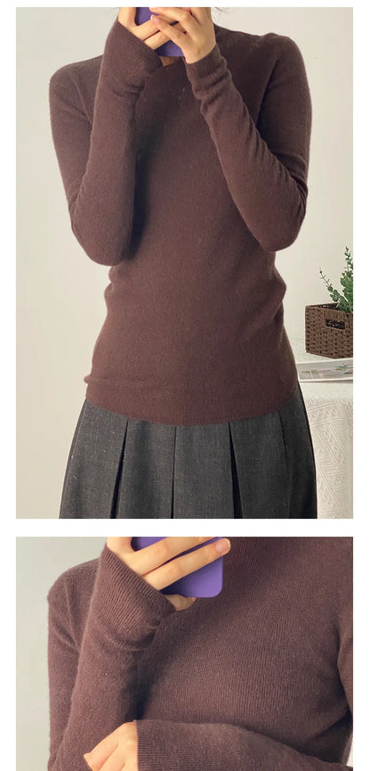 100% Ultra-fine Merino Wool Sweater Autumn and Winter Loose and Simple Semi-turtleneck Wool Bottoming Shirt Multi-color Sweater