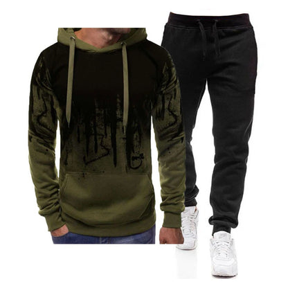 Spring Autumn Men's 2Pcs Suit Sweatshirt Splash Hoodies+Tracksuit Pants Casual Fitness Male New Sportwear Men Clothing.