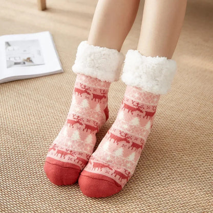 Christmas Fuzzy Socks Womens Winter Thermal Warm Floor Sock Soft Female Home Indoor Gifts Non Slip Grip Slipper Sock Fluffy