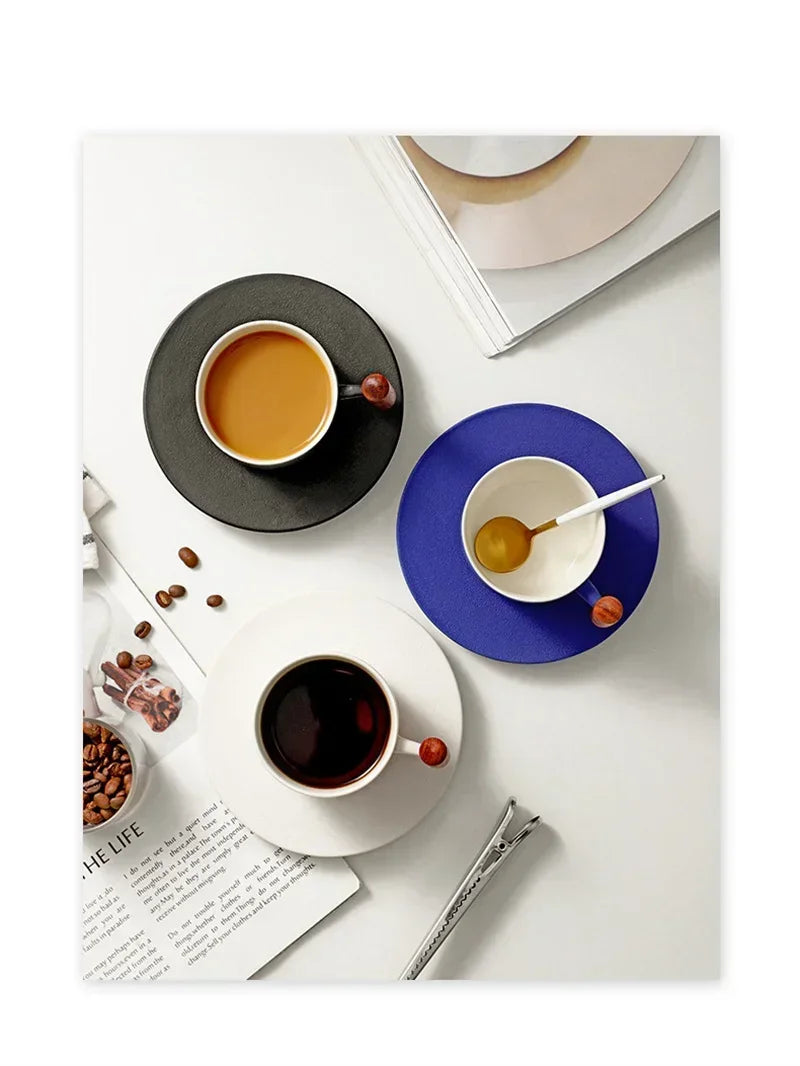 130ML Ceramic Coffee Cup Saucer Set Wooden Handle Japanese Tea Cups Filter Home Water Mug Handmade Frosted Tea Coffee Cup Gift.