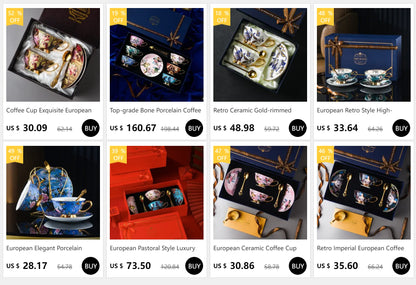 Retro Imperial European Coffee Cup Set Porcelain Tea Sets Luxury Gift Bone China Ceramic Cafe Wedding Decoration Drinkware.