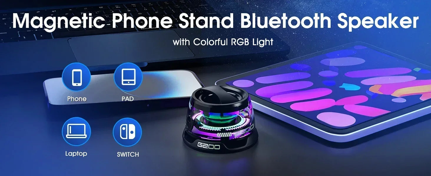 Mini Magnetic Bluetooth Speaker Portable Phone Holder RGB Lighting Speaker BT5.3 Mini Sound Box 7 Hours Playback Easy to carry.