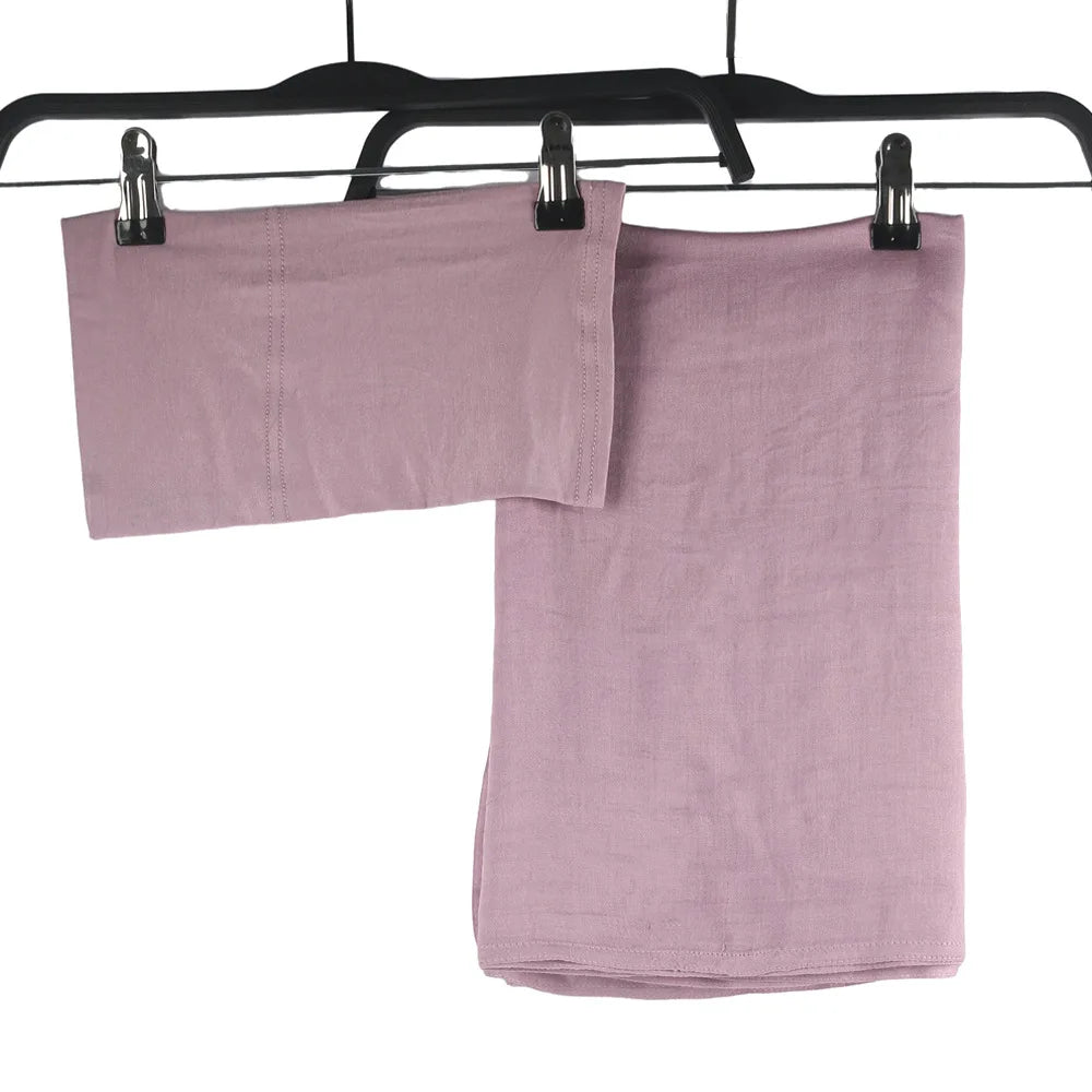 2pcs Set Modal Hijabs with Underscarf Caps Rayon Cotton Shawls for Women Plain Scarf Big Size Headscarf Islamic Turban Headband