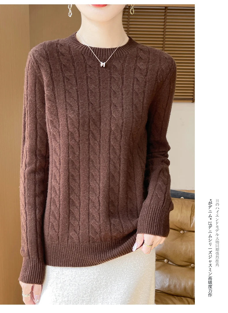 Frauen 100% Merino Wolle Verdickung Pullover Oansatz Gestrickte Twisted Pullover Herbst Winter Kaschmir Langarm Kleidung Basis Tops