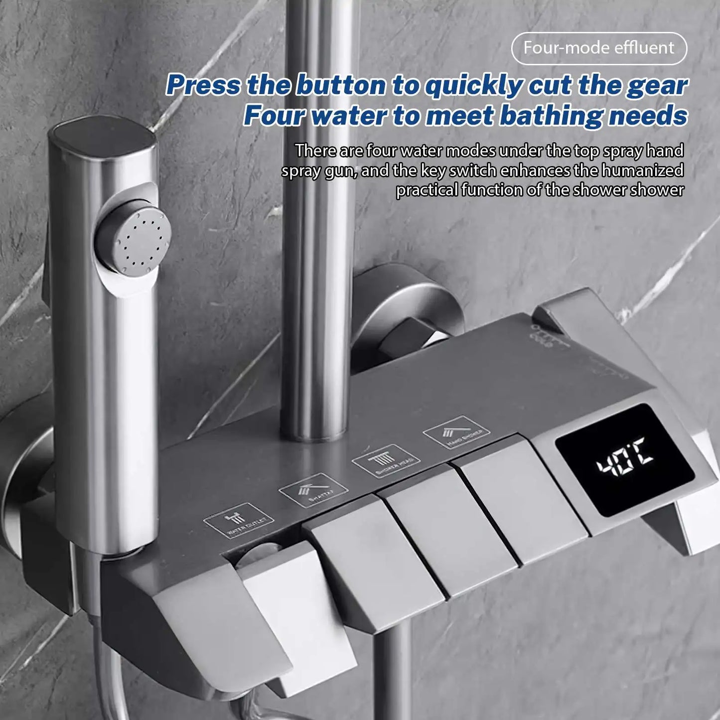 Bathroom Shower Faucet Set 4 Functions Digital Display Shower Thermostat Hot Cold Showers Mixer Pressure Discharge Copper Taps