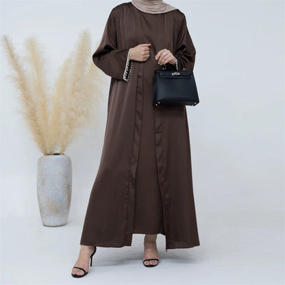 Ramadan Kebaya Chain Satin Kimono 2 Piece Abaya Set Turkey Islam Dress Muslim Sets Abayas For Women Robe Femme Musulmane Kaftan.