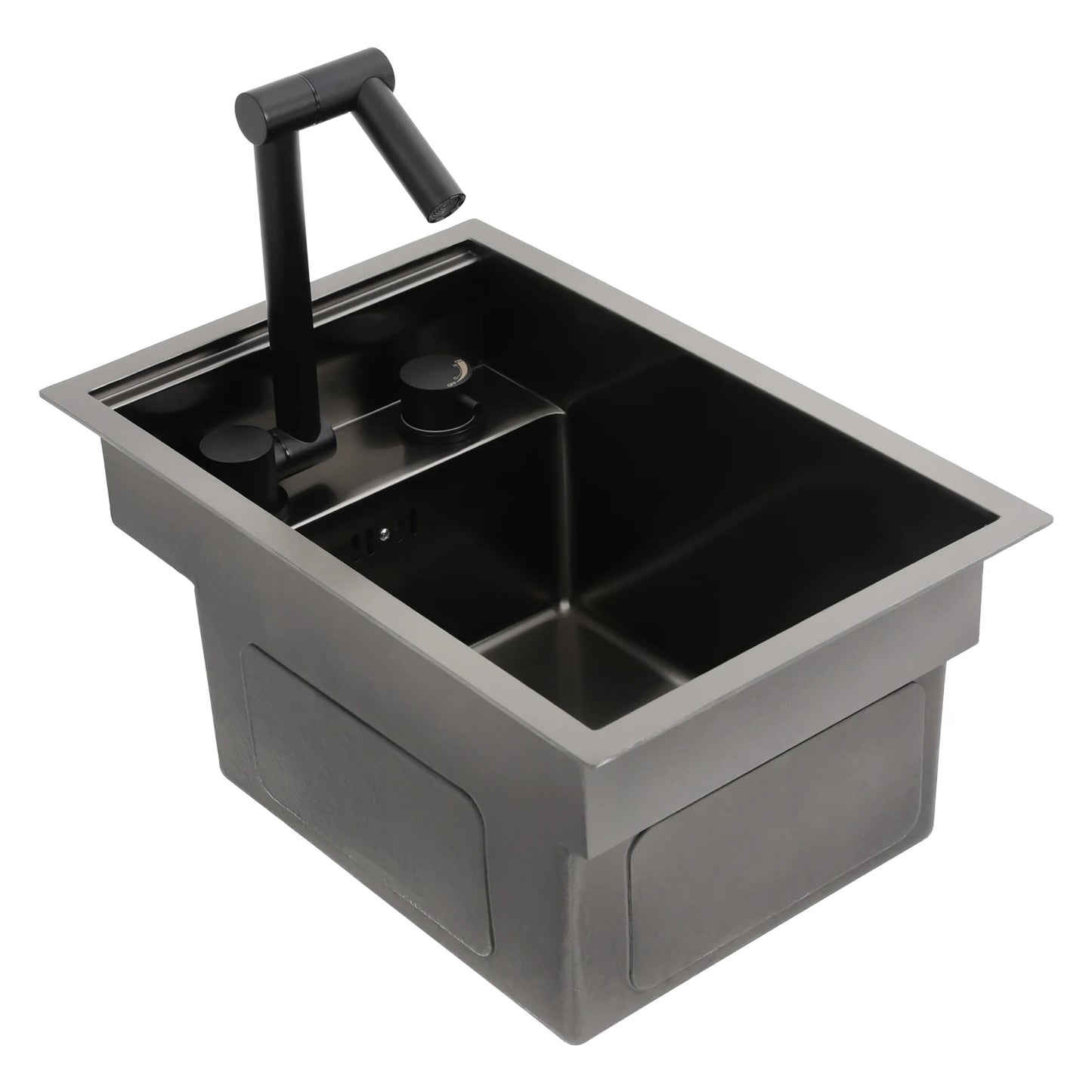 Bymaocar Edelstahlspüle 30 x 45 x 23 cm mit Wasserhahn, eingebettetes Küchenspüle, einschüssel, verdecktes Küchenspüle