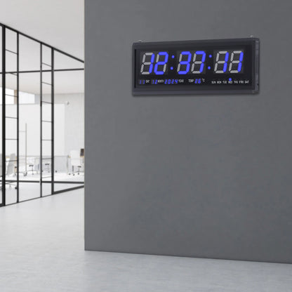 220 V große LED-Digital-Wanduhr, Zeit, Temperatur, Datum, Woche, Anzeige, automatischer Dimmer, leuchtende, leise Tischuhr, Wanduhr, 48 x 19 cm