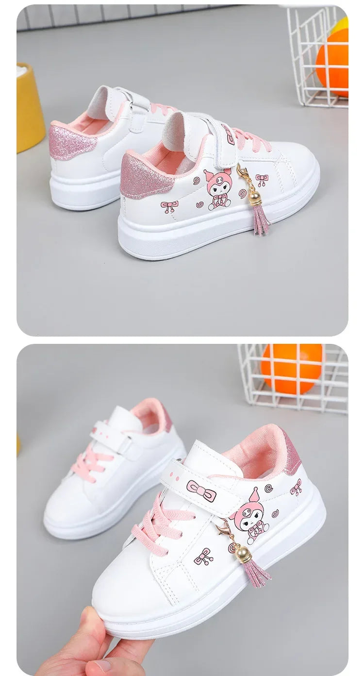 2025 Children's Little White Shoes Girls' Student Flat Bottom Casual Sports Shoes Low Top Spring Korean Plate Shoes