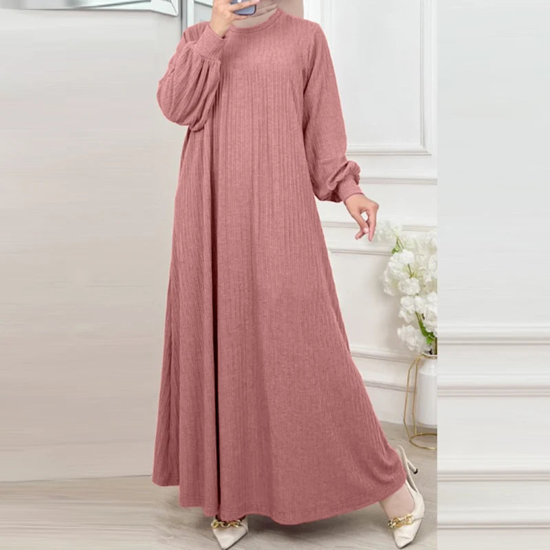 ZANZEA Fashion Muslim Abaya Women Autumn Maxi Sundress Casual Long Sleeve Kaftan Hijab Vestido Solid Loose Islamic Clothing 2024