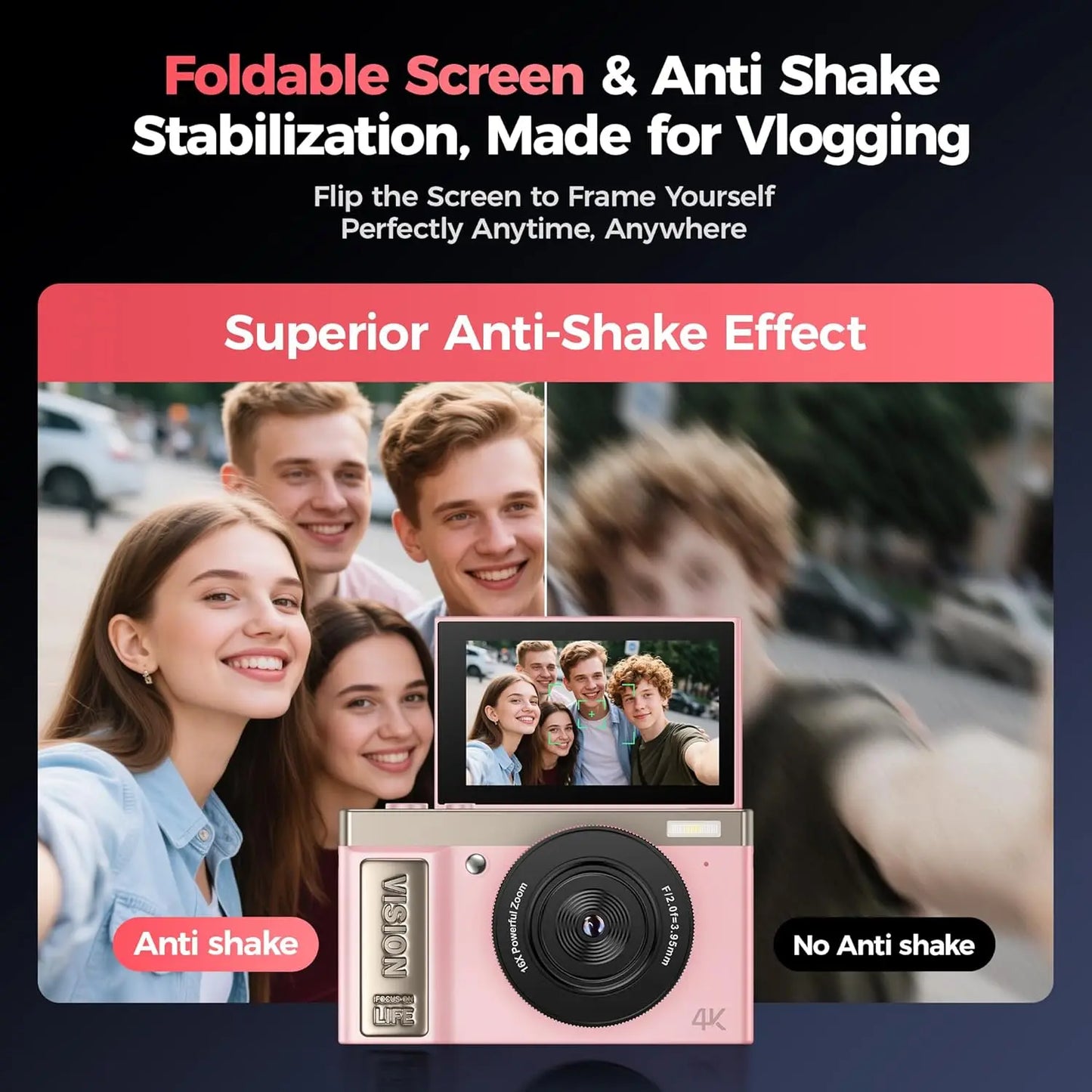 4K digital camera, 64 megapixel ultra high definition camera, 16x digital zoom 180 degree flip screen button digital camera, 32G.