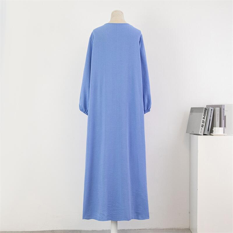 Spring Autumn Muslim Dress Women Loose Maxi Dresses Fashion Female Full Sleeve Casual Solid Pockets Robe Long Dresses Vestidoes.
