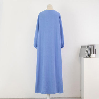Spring Autumn Muslim Dress Women Loose Maxi Dresses Fashion Female Full Sleeve Casual Solid Pockets Robe Long Dresses Vestidoes.