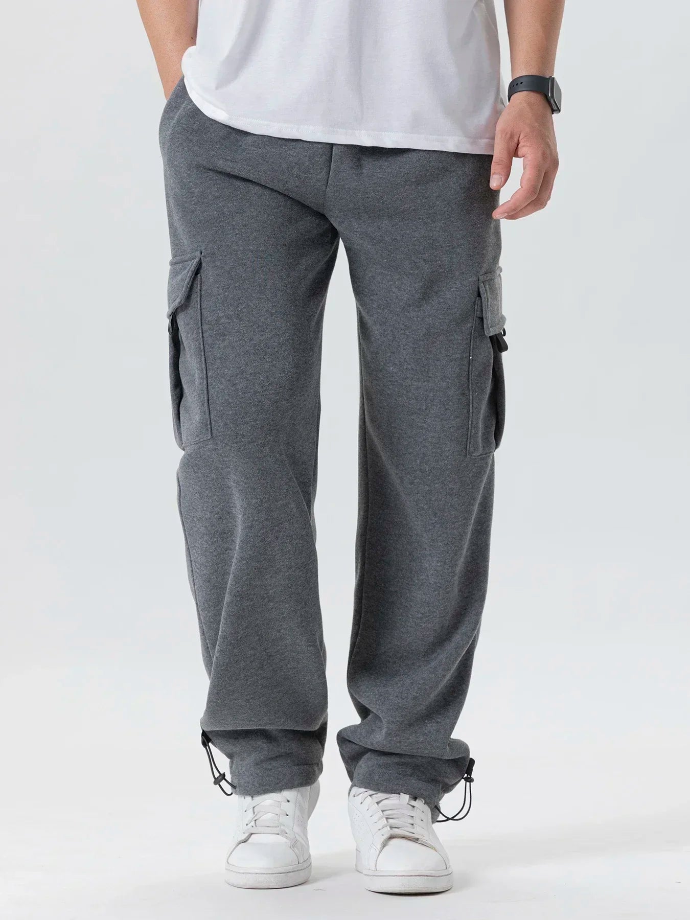 Autumn Men's Cargo Pants Loose Straight Trousers Multi-Pockets Drawstring Casual Sports Pants Solid WorkWear Joggers Long Pants.