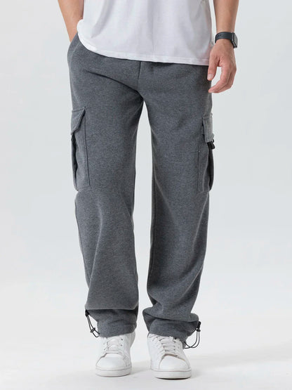 Autumn Men's Cargo Pants Loose Straight Trousers Multi-Pockets Drawstring Casual Sports Pants Solid WorkWear Joggers Long Pants.