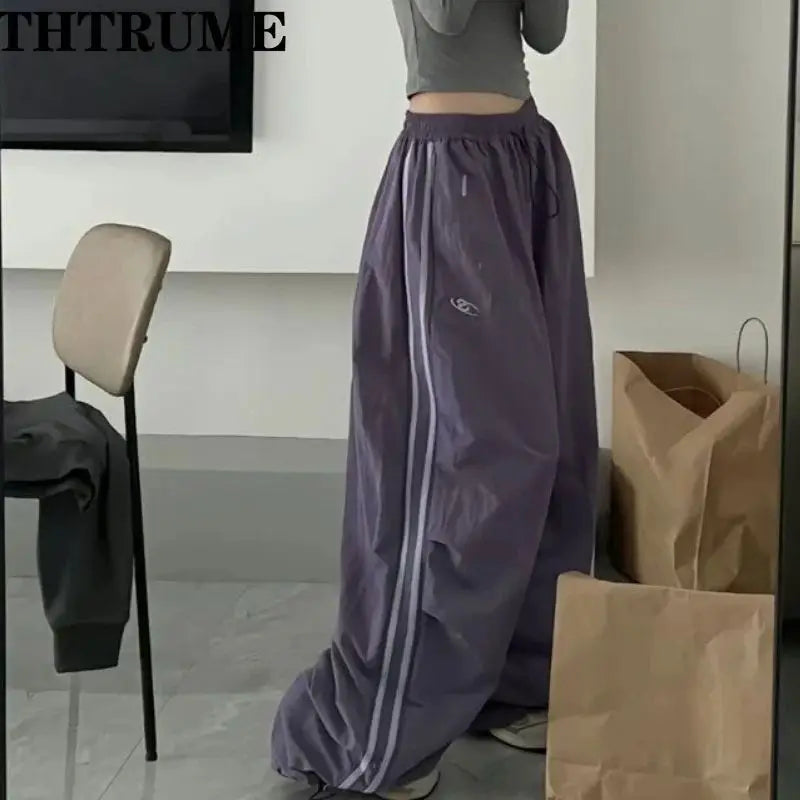 Y2K Vintage Frauen Lose Hosen Übergroßen Hip Hop Kordelzug Tasche Mode Chic Cargo Pant Casual Büro Dame Baggy Neue Hosen.