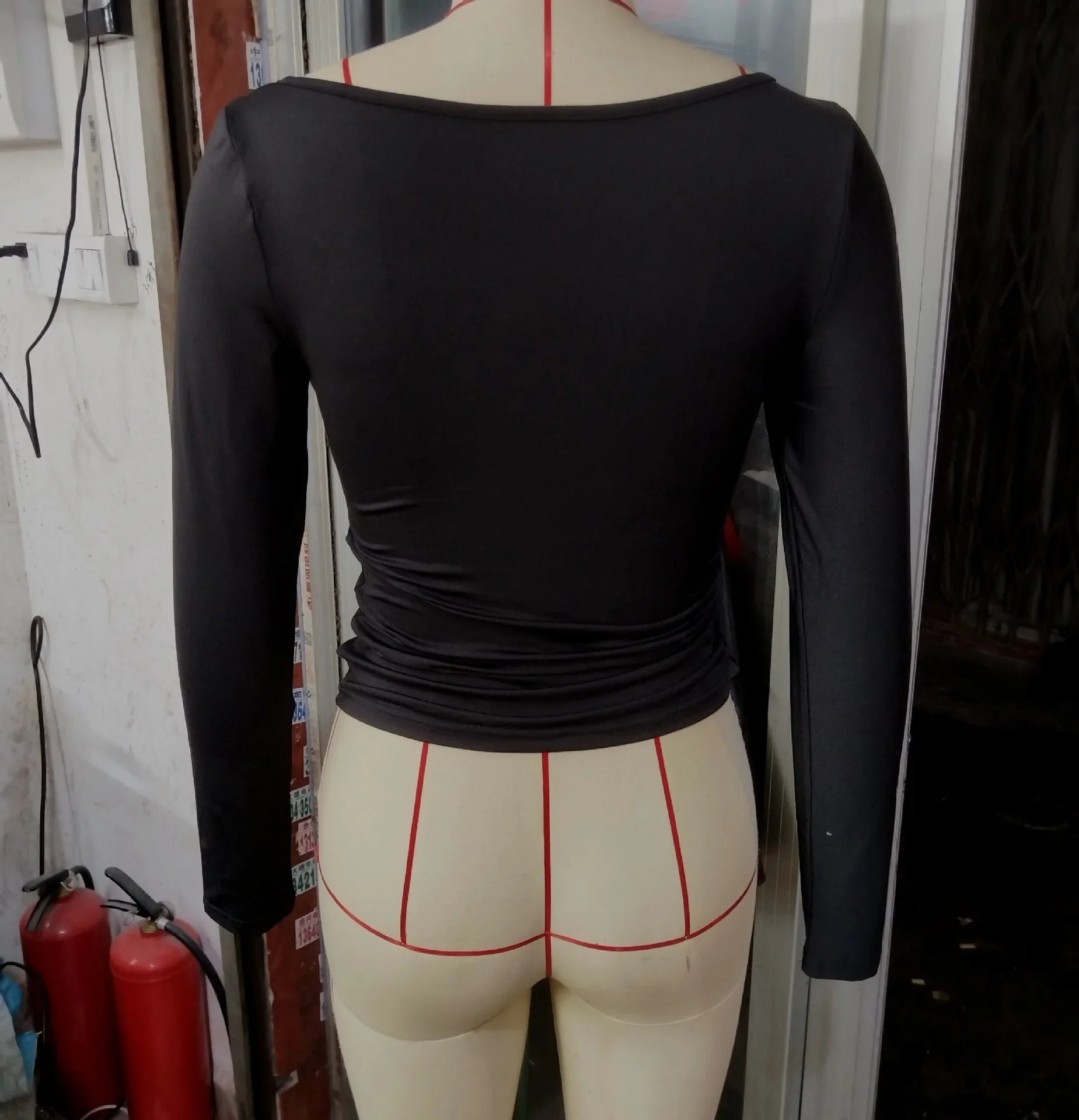 Summer Spring Slim-fitting Women's Clothing New One-neck Long-sleeved T-shirt Blouse Top Skinny Solid Color Tee.