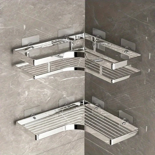 Dusch-Eckregal aus Edelstahl, kein Stanzen, verdickte flache Stange, dreieckiges Regal für Badezimmer, Küche, Organisation, platzsparend