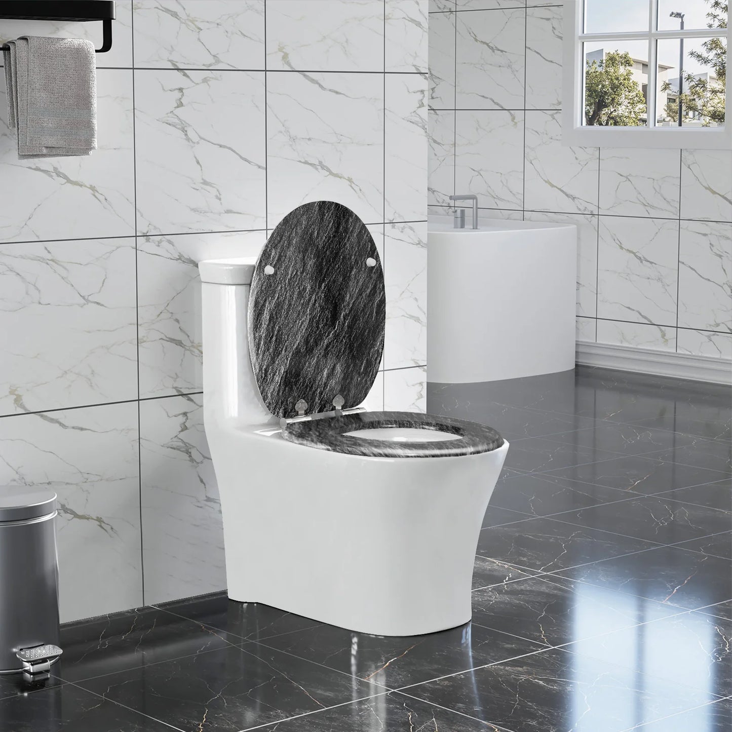 O-förmiger Toilettensitz, verstellbare Scharniere, Toilettendeckel mit Motiv, Soft-Close-Mechanismus für Badezimmer