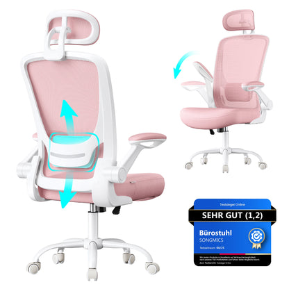 SONGMICS Bürostuhl ergonomisch, Schreibtischstuhl, Drehstuhl mit Mesh, gepolsterte Lendenstütze, Wippfunktion