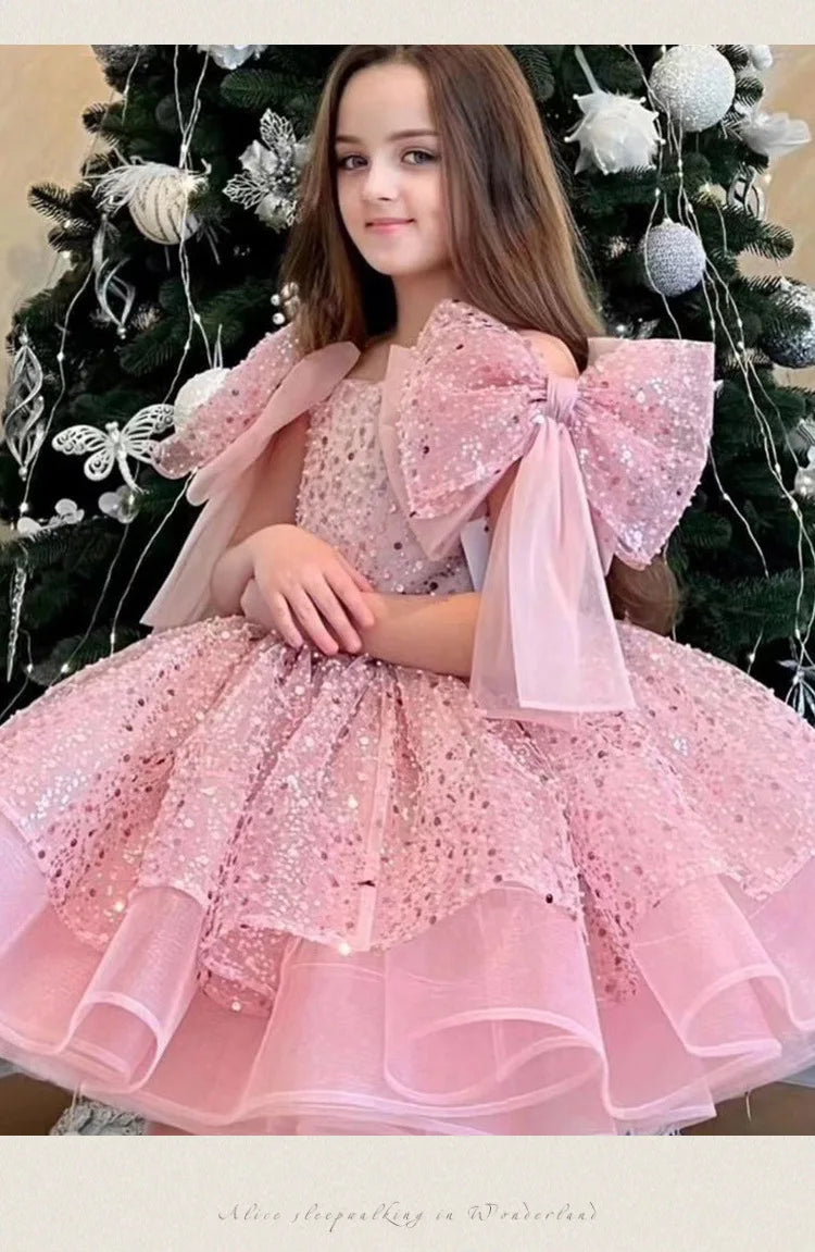 2024 neue Mädchen kleider für formelle Anlässe große Schleife und flauschige Ballett leistung Ballkleid Geburtstags kind Prinzessin Kleid.