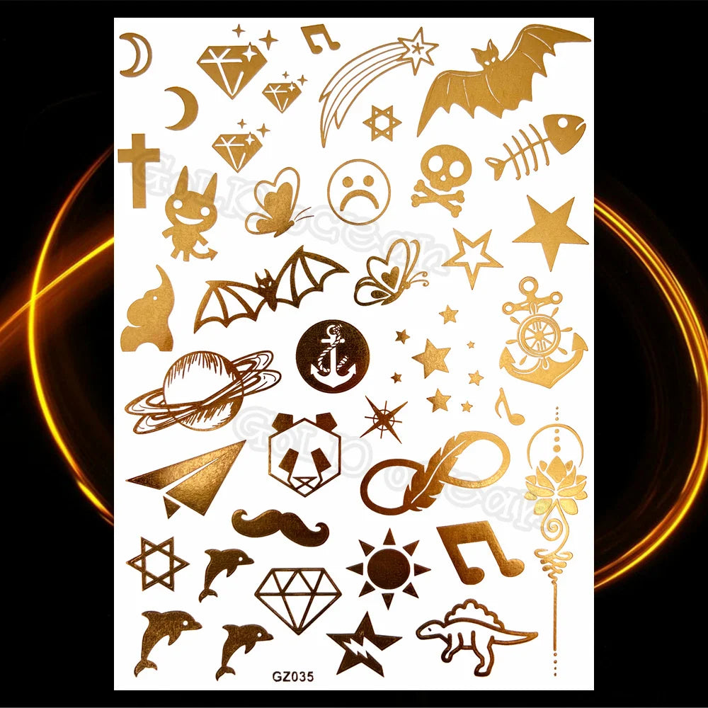 1PC Summer Style Men Women Body Art Gold Metallic Tattoo Sticker HYS-101 Chain Bracelet Fake Jewelry Waterproof Temporary Tattoo.