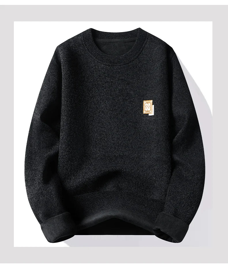 New Mens Fleece Sweater Thickened Pullover Fleece Lined Autumn Winter Crew Neck Jumpers Fashion Knitwear.