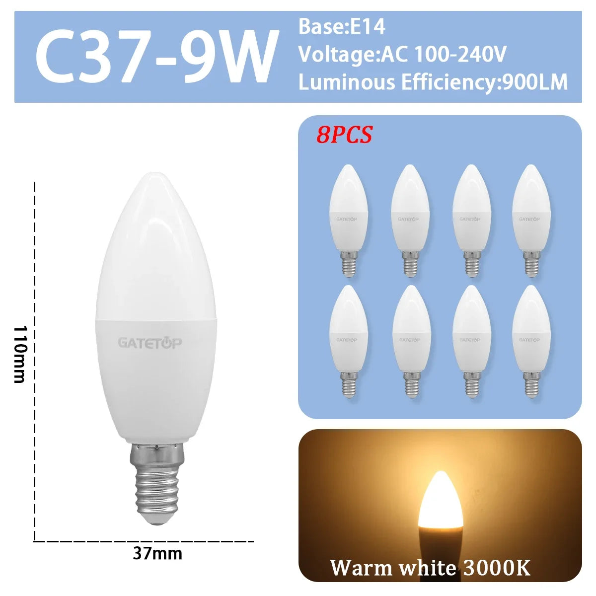 8PCS Led-lampe E27 B22 E14 220V GU10 Spot Licht 9W LED Glühlampe Retro Edison Vintage lampe AC 220V 110V Glas Lampen für Zuhause.