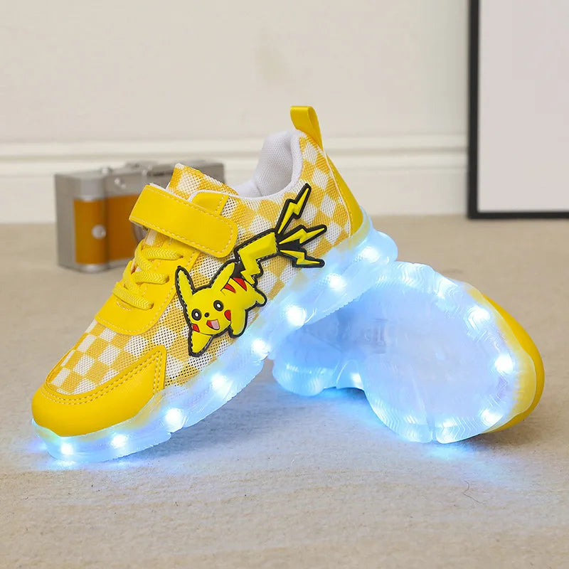 Disney Children's Casual Shoes LED Rechargeable Luminescent Shoes  Cartoon Princess Elsa Girls Pink Sports Sneakers Size 26-35.