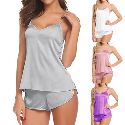 Sexy Frauen Pyjama Satin Spitze Seide Hosenträger V-Ausschnitt Tops Shorts Robe Pyjama Set Nachthemd Unterwäsche Nachthemd Anzug.