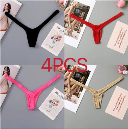 2/4pcs New Deep V Thong Women's Breathable  Line Sexy Hot Waist Mini Panties Bikini Bottom Thongs Female Panty Women Underwear.