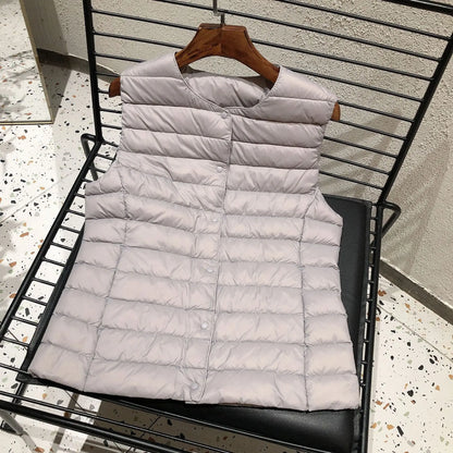 2025 neue Frauen Ärmellose Puffer Jacke Frühling Winter Weibliche 90 % Weiße Ente Unten Ultra Leichte Packbare Warme Daunen Liner weste