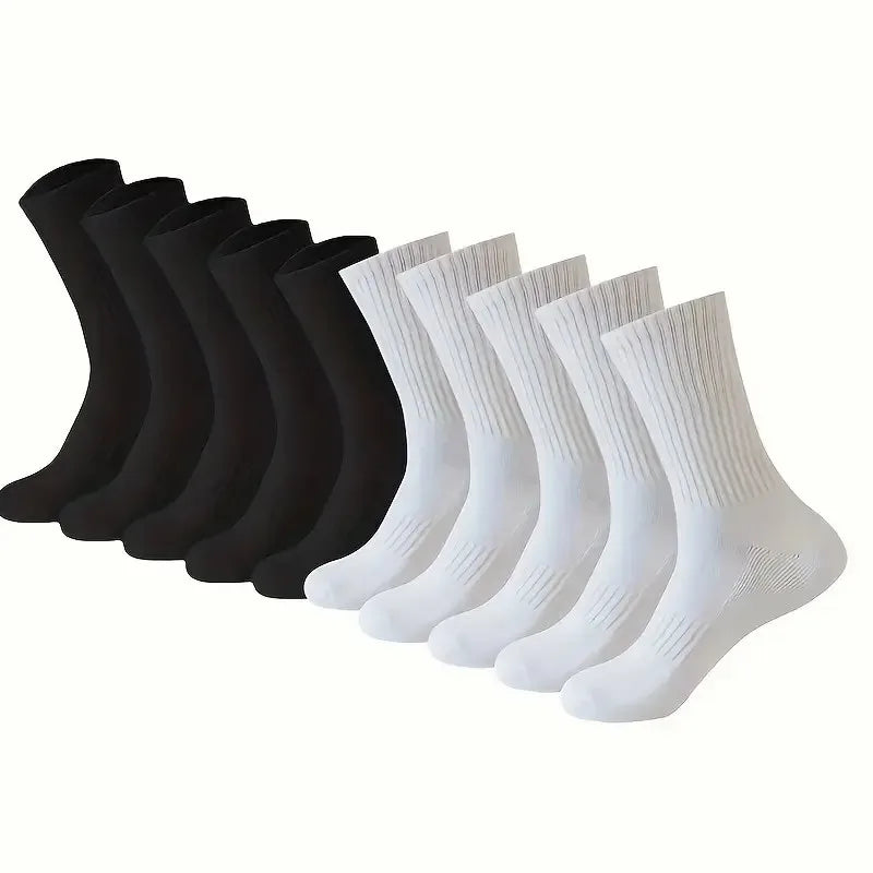 5/10/20 Pairs Neutral Solid Color Round Neck Socks Spring Autumn Sweat Absorbing Breathable Comfortable All-season Sports Socks.