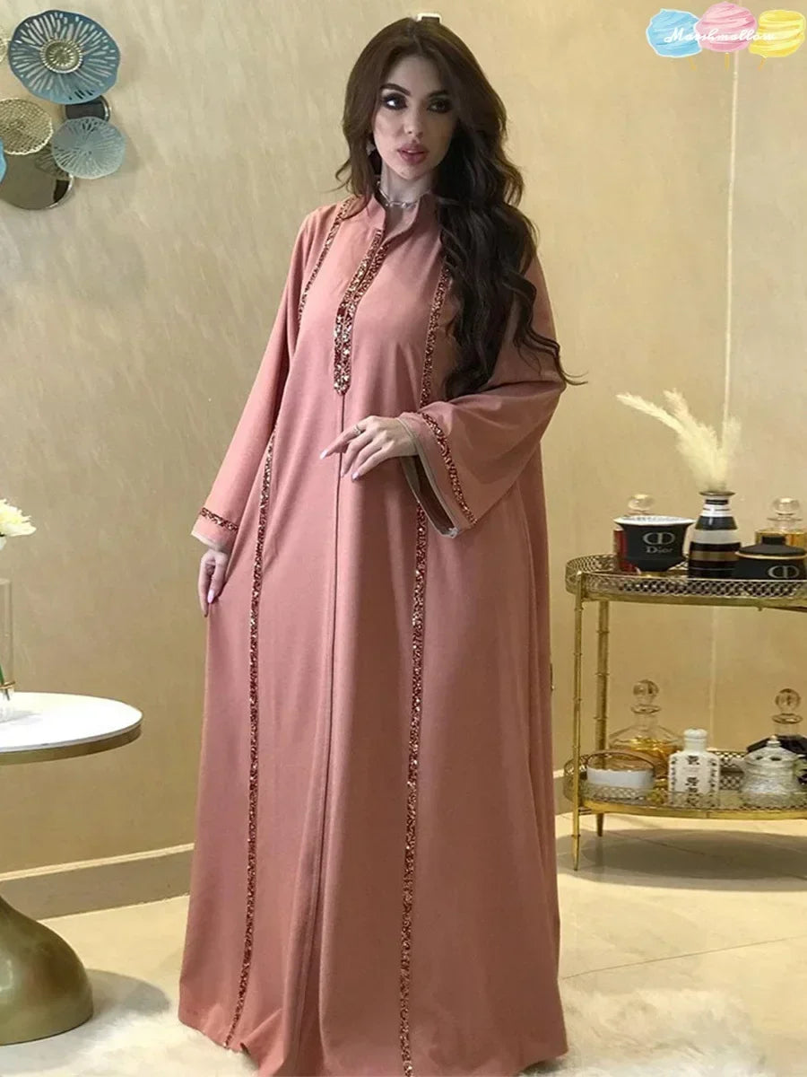 Ramadan Abaya Femme Musulmane marok kanis chen Kaftan für Frau Mode feste Diamanten voller Ärmel lose türkische Dubai Robe.