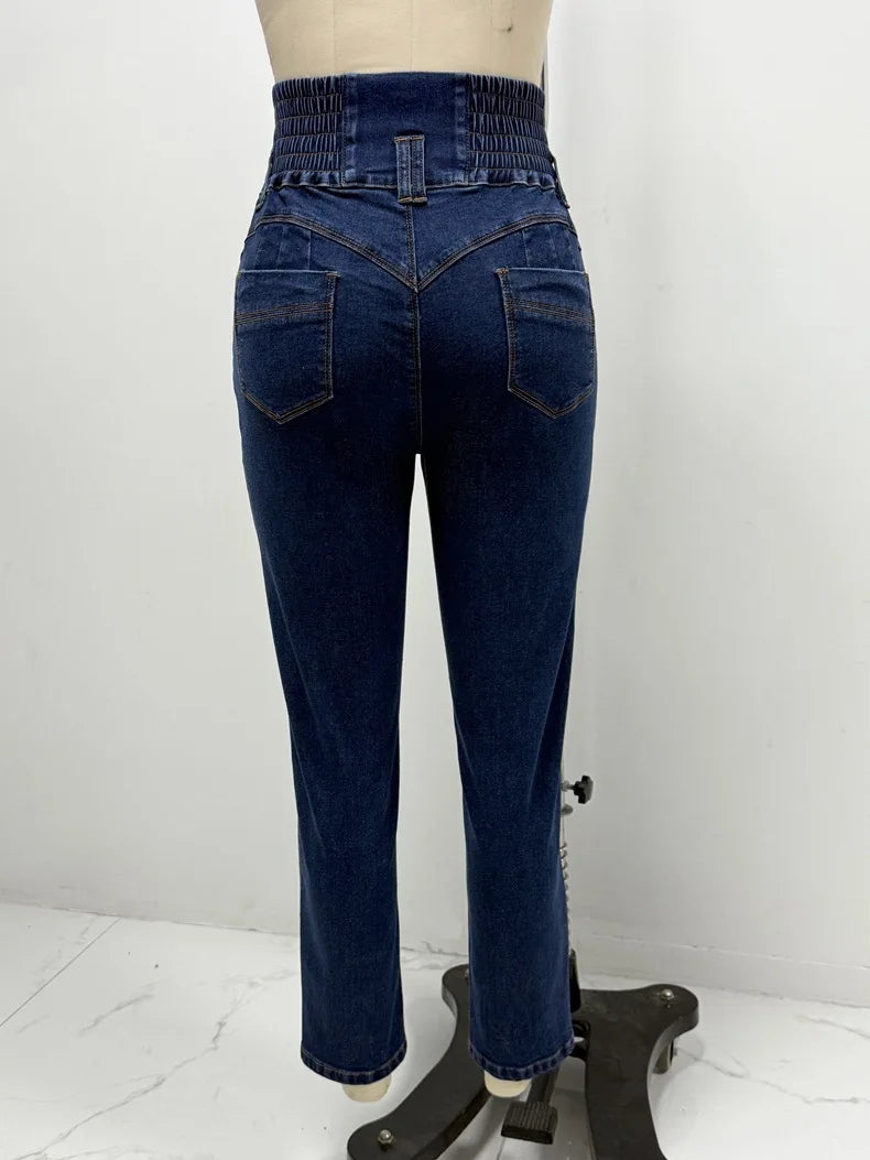 Jeans-Bleistifthose für Damen, 2025, dünne Hose, hohe Taille, Stretch, gewaschen, Distressed-Taschen, Knöpfe, Vintage-Denim, Streetwear.