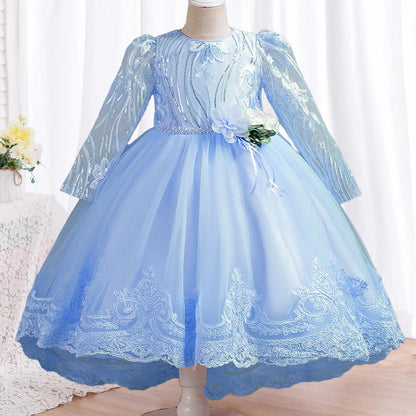 Blumen mädchen Hochzeits kleid lang ärmel ige Spitze Kleid elegante Mädchen Kunst Leistung Prinzessin Kleid Mädchen Karneval Kleidung.