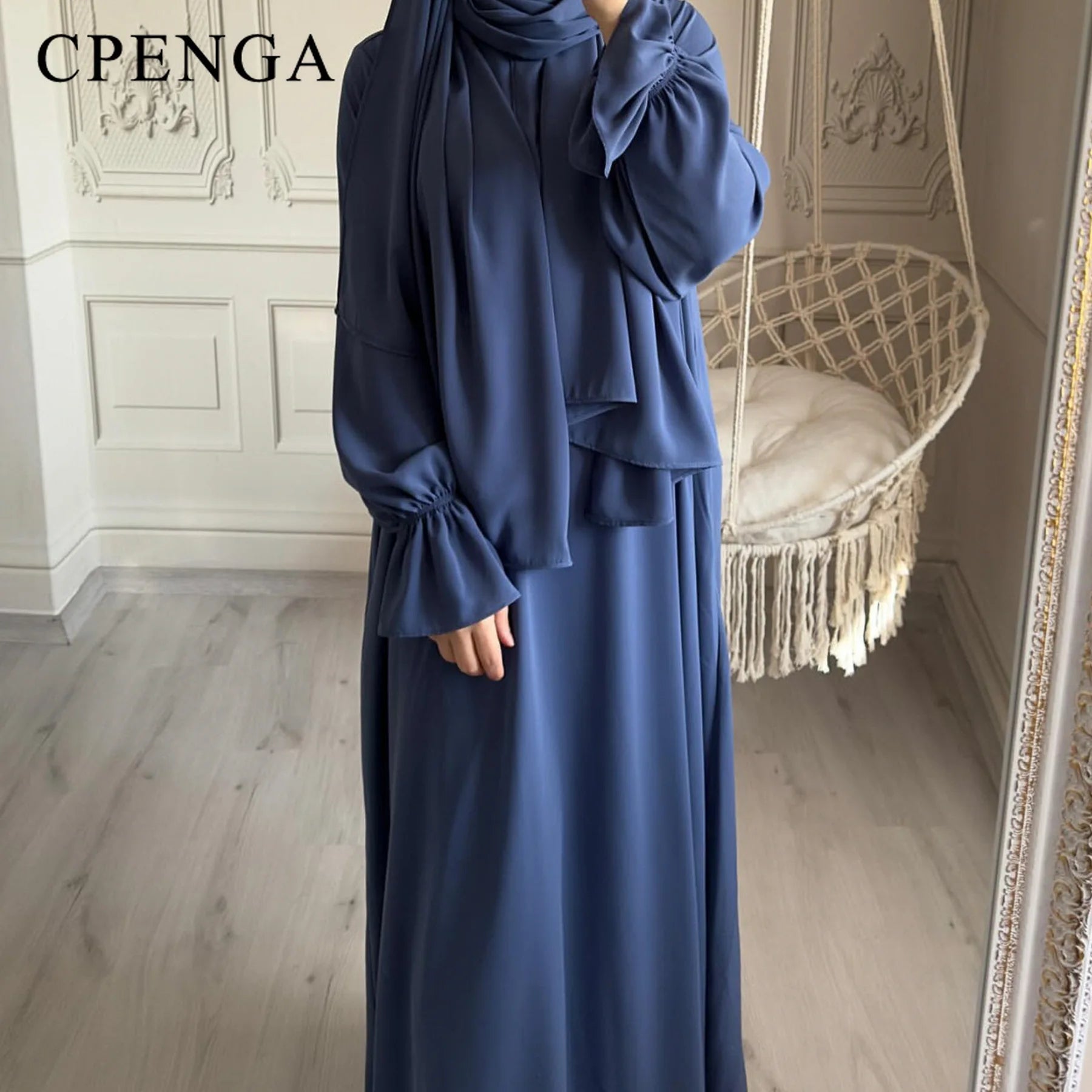 2024 Spring Muslim Modest Dress for Women Eid Arabic Femme Hijab Abaya Dubai 2 Pieces Islamic Long Sleeve Turkey Robe clothing.