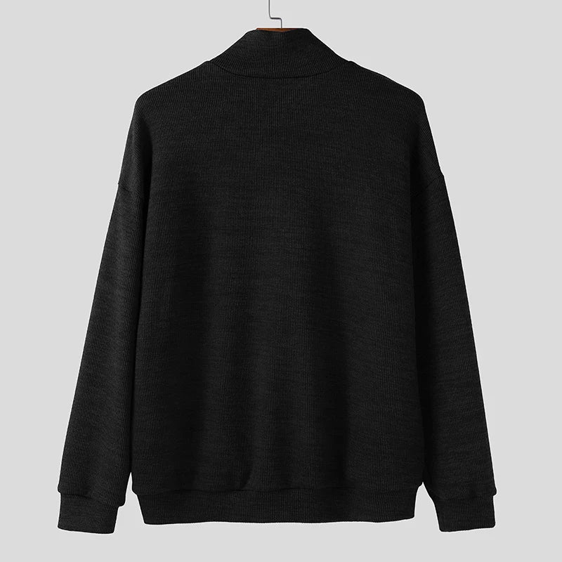 INCERUN Men Pullovers Solid Color Knitted Turtleneck Long Sleeve Male Sweaters Streetwear Knitted Fashion Casual Men Clothing.
