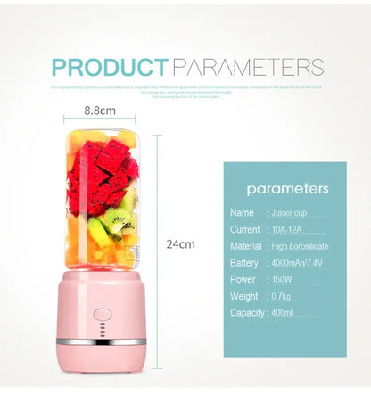 Portable Electric Fruit Juicer Wireless USB Rechargeable 6 Blades Mini Mixer Multifunction Summer Smoothie Blender Machine.