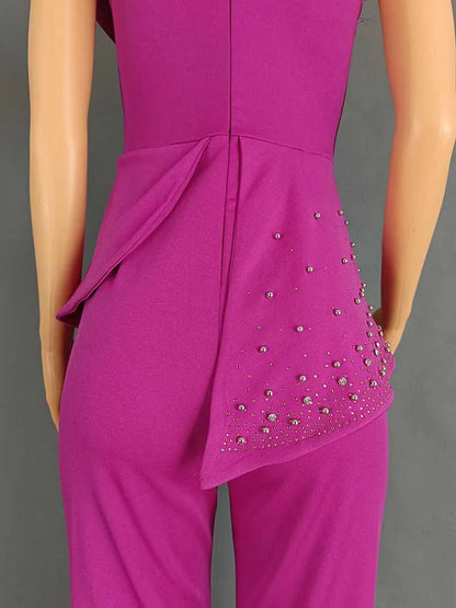 High Waist Strapless Jumpsuit Rivet Collar Lady Evening and Party Tube Top Jumpsuit for Women Elegant Sexy Birthday Jumpsuit.