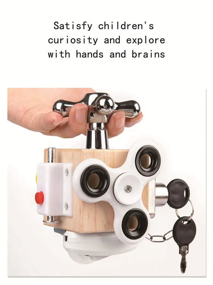 Kids Busy Cube Wooden Fidget Toy Cube Montessori Educational Baby Travel Toys Learning Basic Life Skills Sensory Busy Boards.