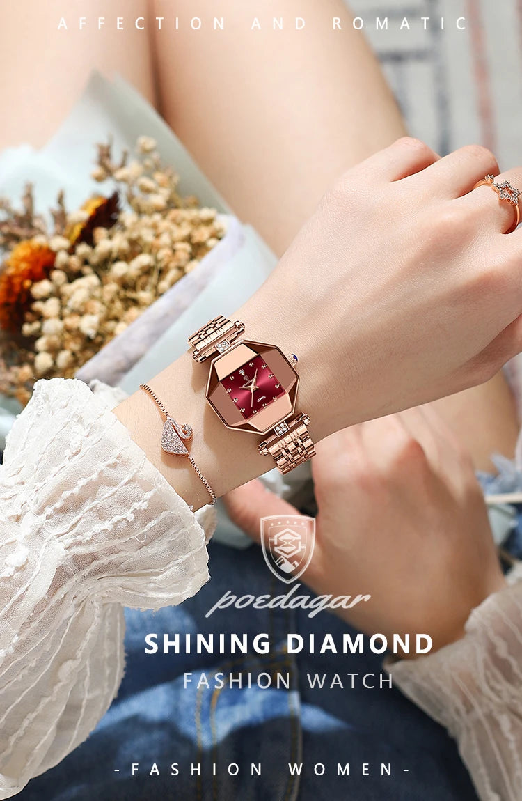 POEDAGAR Luxury Brand Women Watch Stainless Stain Waterproof Quartz Watches For Woman Fashion Simple Rose Gold Ladies Watch Gift.