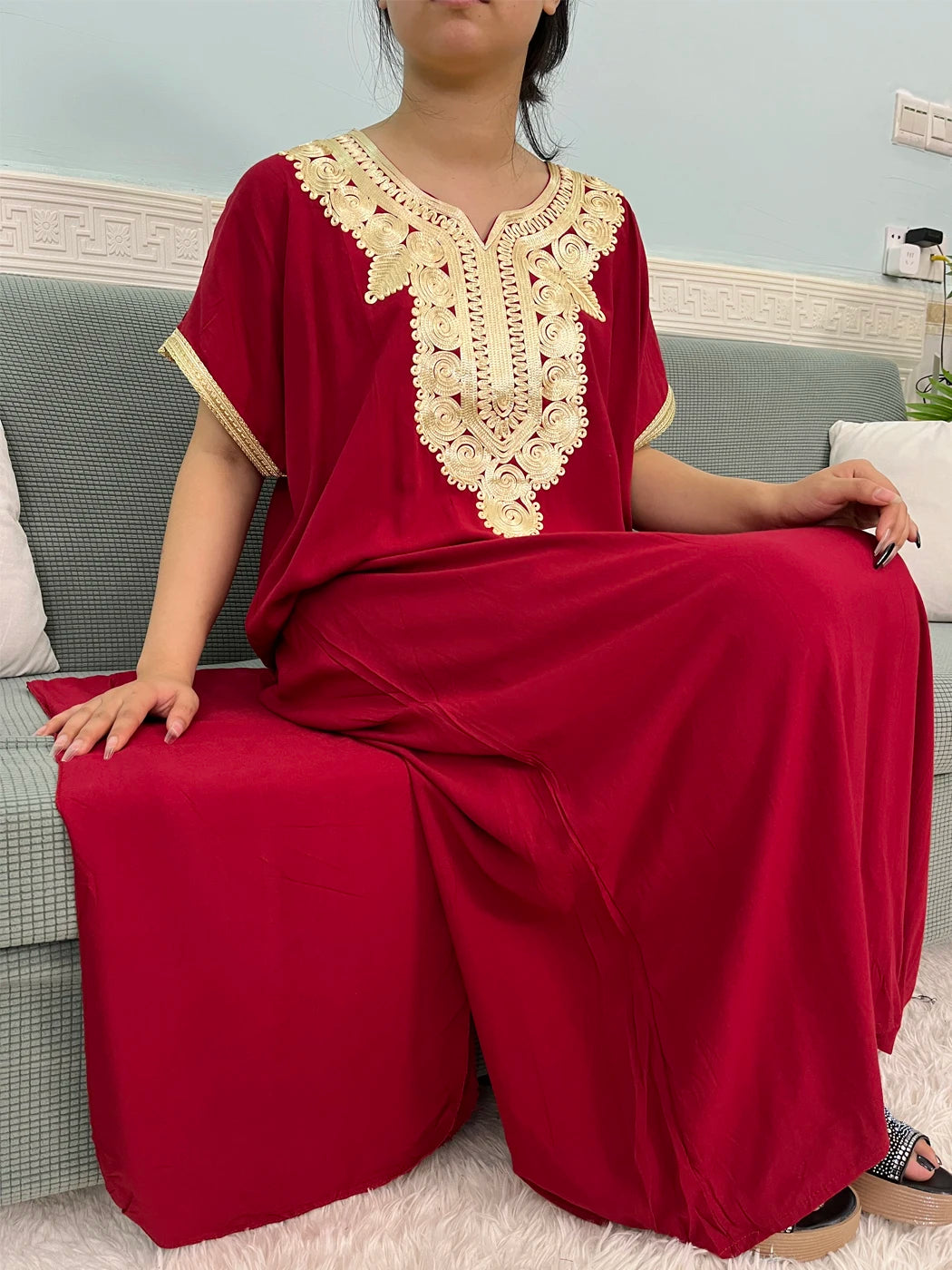 Muslimische Reine Abayas Für Frauen Dubai Baumwolle Applikationen Lose Fit Femme Robe Türkei Islam Traditionelle Kleider Mit Kopftuch Turban.