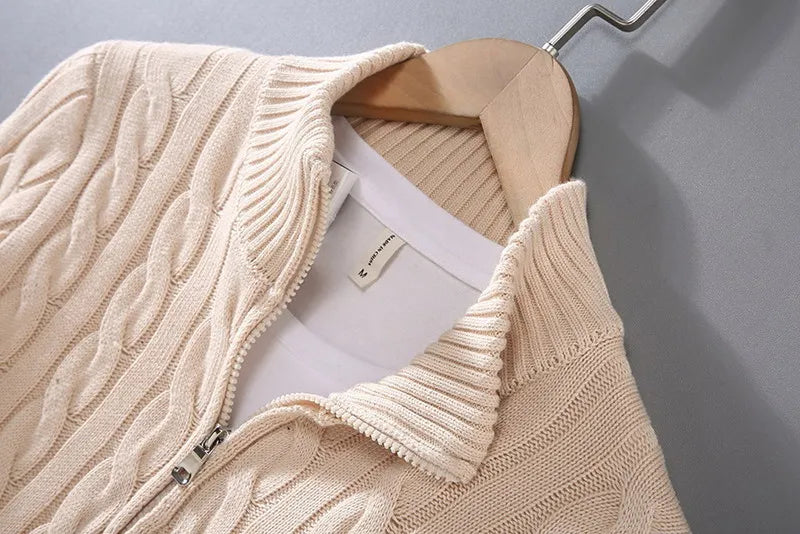 pure Cotton Sweaters Men's High Quality Autumn Cable Knit Christmas Sweater With Zipper Turtleneck Pullovers Zipper Pull Homme.