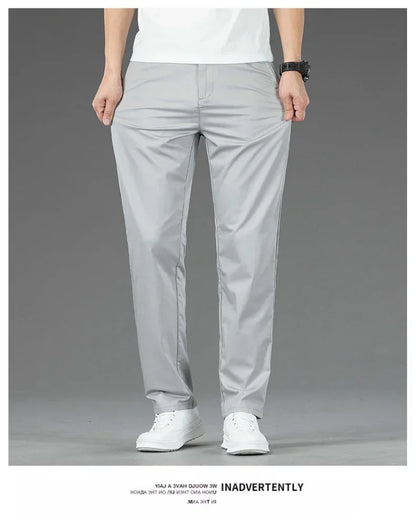 Thin Men Bamboo Summer Pants Casual High Quality Business Classic Fashion Stretch Slim Formal Straight Trousers Black Gray Khaki