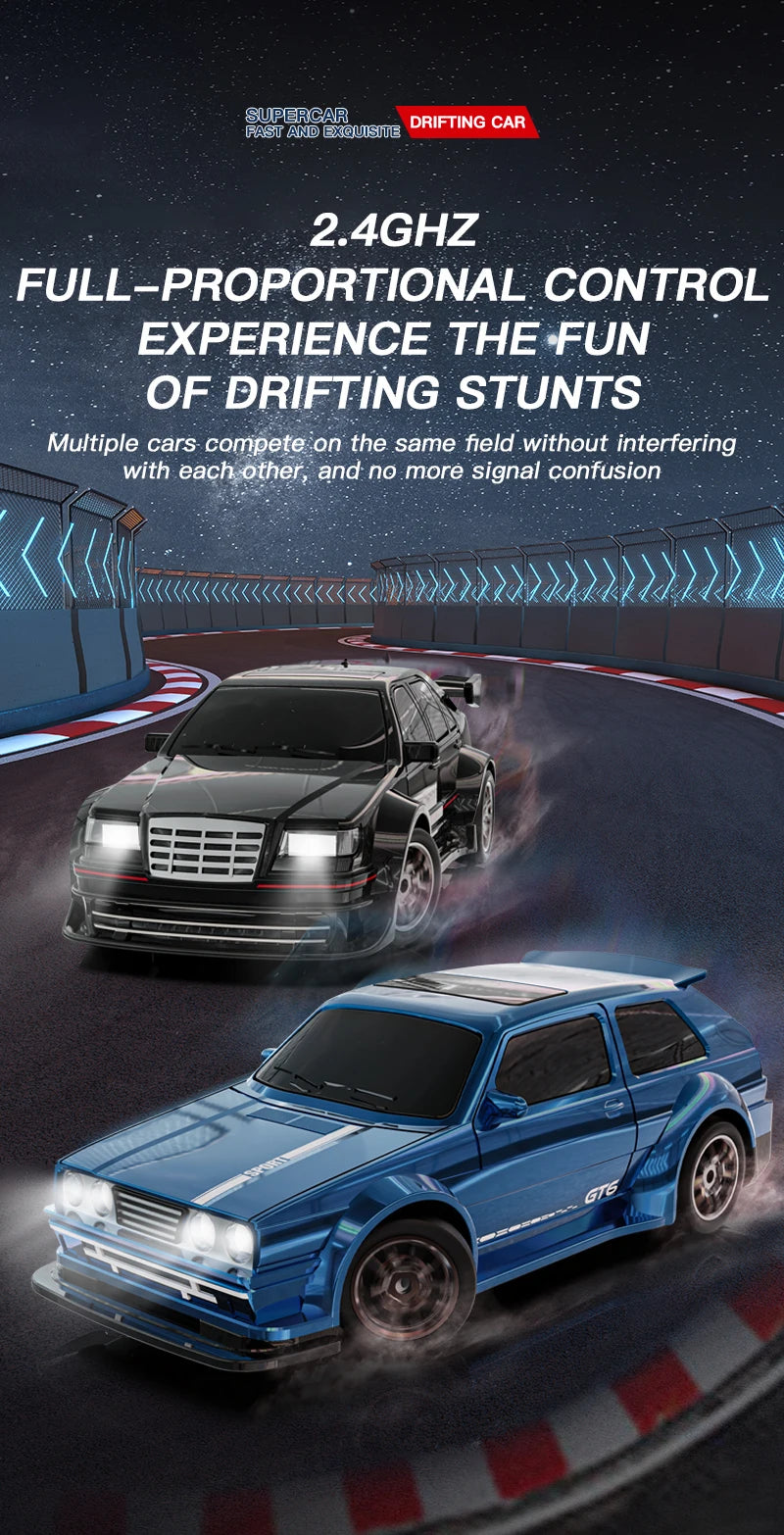 KF30 1:43 4WD Drift Racing Car With Gyroscope Speed Adjustment Real Lighting Control and Damping High Speed RC Cars For Kids Toy.