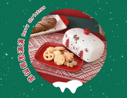 Nordic Stitching Santa Claus Dishes Plates Tableware Set Embossed Sealed Jar Seasoning Jar Western Ceramic Flat Plate Cup