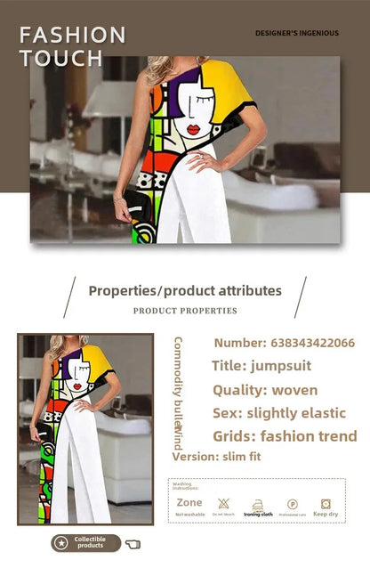 Fashionable Printed Loose-Fit Women's Jumpsuit Casual Style Cross-Border Amazon Style 2022 Women's Clothing Bell Bottoms.